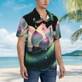 thumbnail image 3 of Fuzoiu Snake Holding A Lotus Print Hawaiian Shirt for Men, Summer Beach Casual Short Sleeve Button Down Shirts, Men’s Beach Summer Shirts with Pocket,3X-Large, 3 of 7