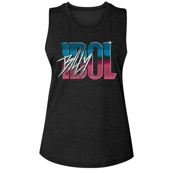 Billy Idol Name Gradient Black Women's Slub Sleeveless Crew Neck T-Shirt