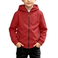 thumbnail image 2 of Spazoro Boys Hooded Jacket with Pockets, Zip-up Solid Color Lightweight Wind Resistant Casual Outerwear for Hiking Camping Red Size 4-5T, 2 of 9