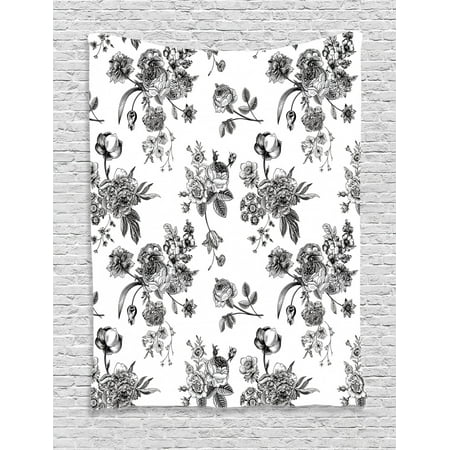 Black And White Tapestry Vintage Floral Pattern Victorian