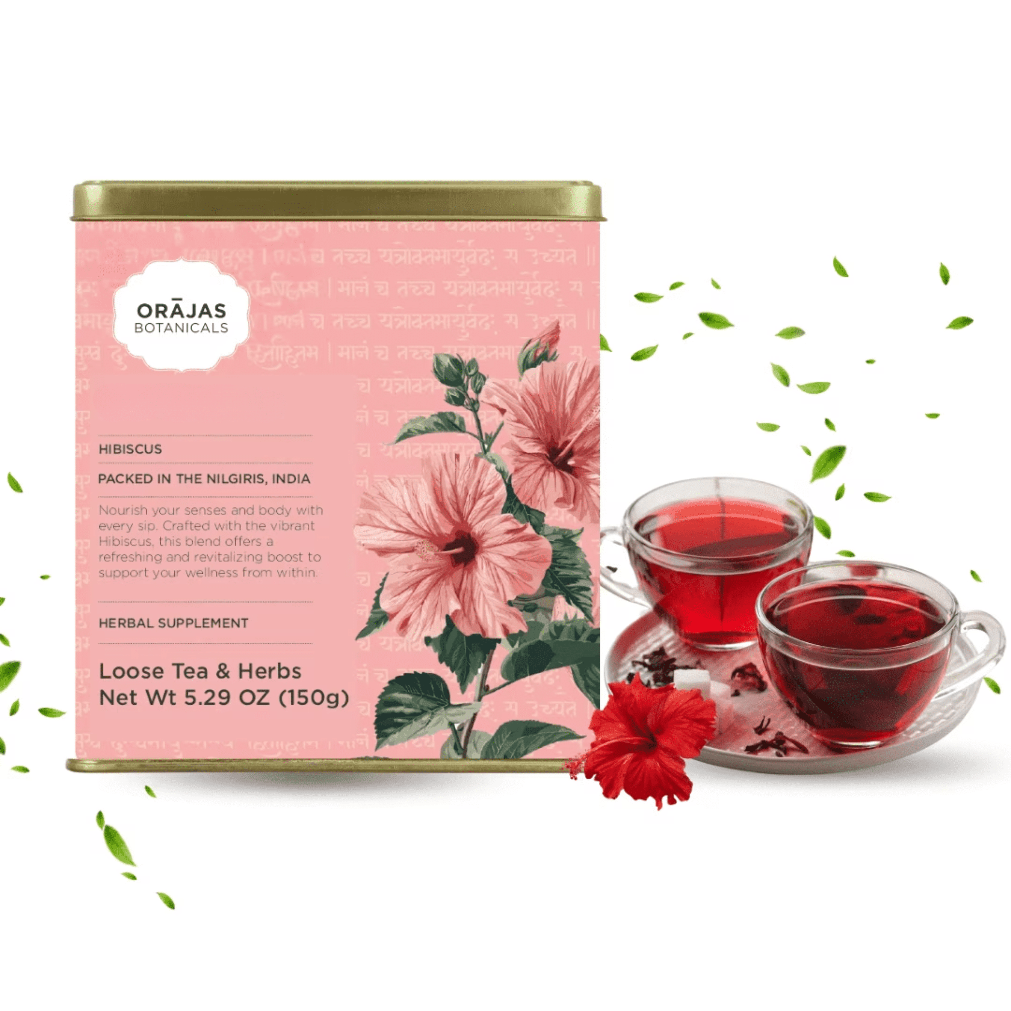 Orajas Premium Hibiscus Tea – 100% Pure Loose Leaf & Herbs, 150g (5.29 oz), Naturally Caffeine-Free