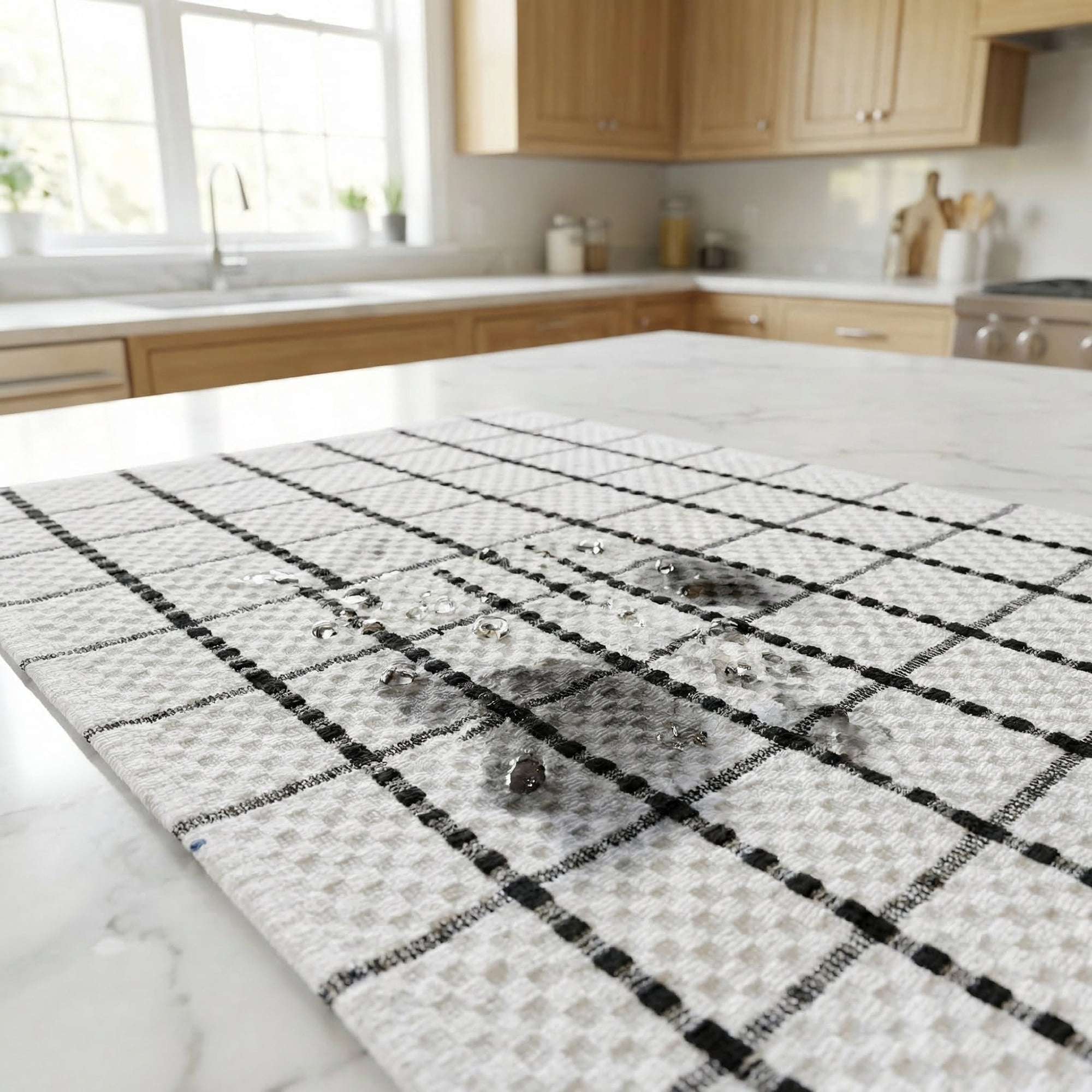 Unique Bargains 2Pcs Classic Plaid 100% Cotton Quick Dry Kitchen Towels Black 25" x 15"