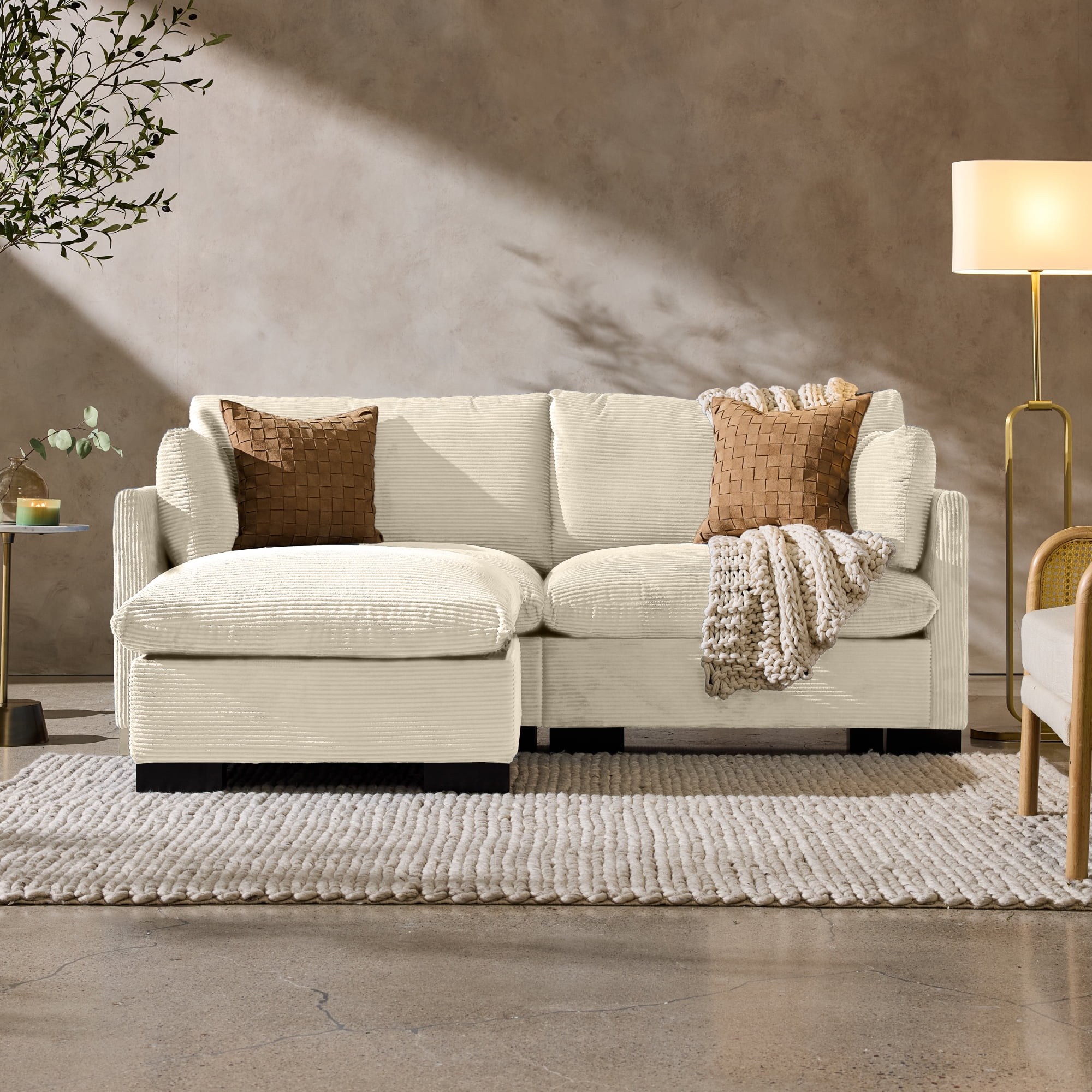 Best Choice Products 82in Modular Sectional Pillowtop Sofa w/ Ottoman & Storage - Ivory