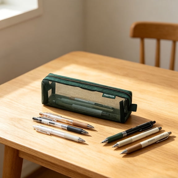 Veeogra Green See Through Mesh Pencil Pouch,Zipper Pencil Pouch,Cute Daily Pen Pouch,Stationery Storage Bag,Pen Organizer Case,Utility Tool Pouch,Complete Stationery Set,College Daily Organizer