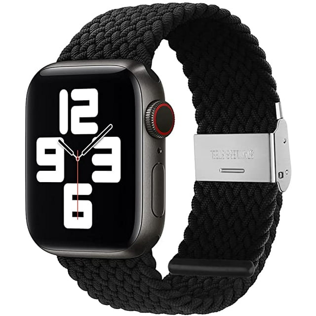 Boucle Solo Tressée Réglable avec Boucle Compatible avec Bracelet Apple Watch pour Hommes et Femmes, Bracelet Doux en Nylon Extensible Élastique pour iWatch Series SE 6 5 4 3 2 1 (Noir, 38/40mm)