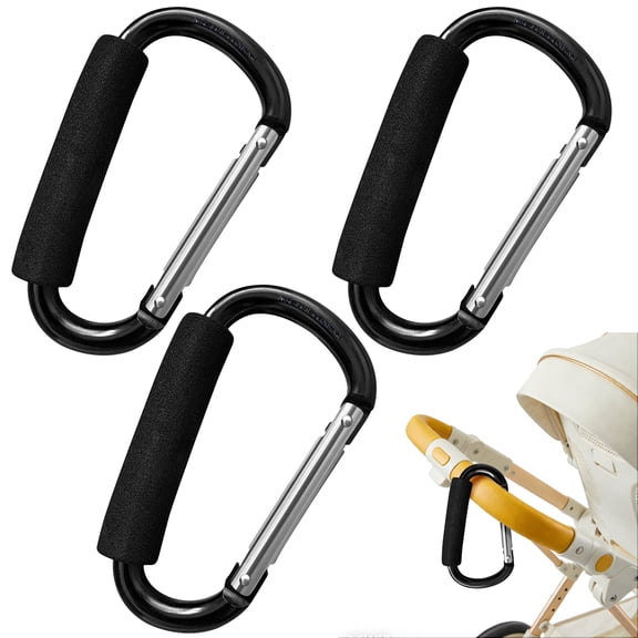 Baby Stroller Hooks, Diaper Bag Hooks 3 Pcs 5.2 inch Large Carabiner Stroller Clips, Organizer Hooks for Mom, 1.77 inch Opening Width, Fits Strollers, Diaper Bags, Shopping Bags