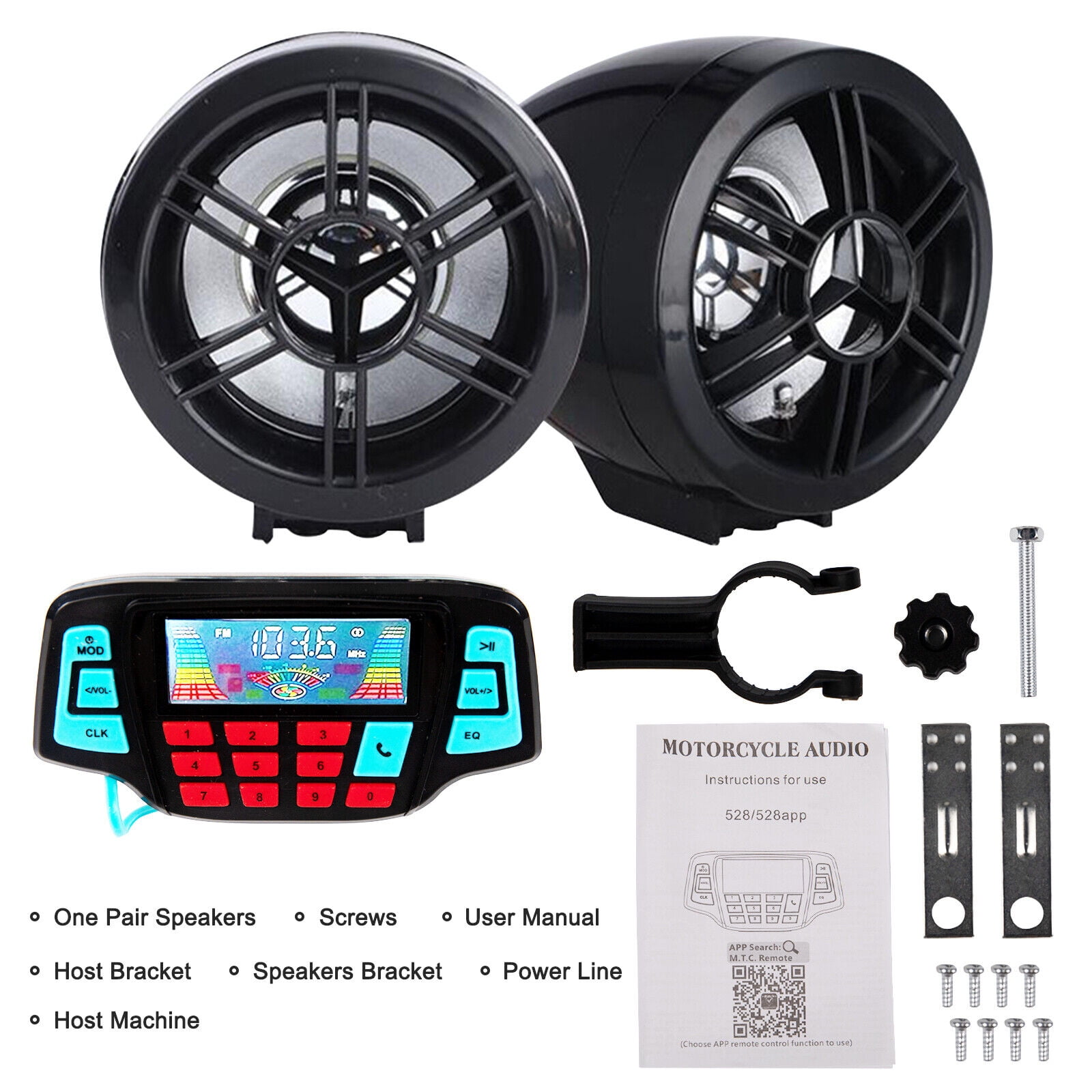 Black ABS Waterproof Audio System Motorcycle Accessory