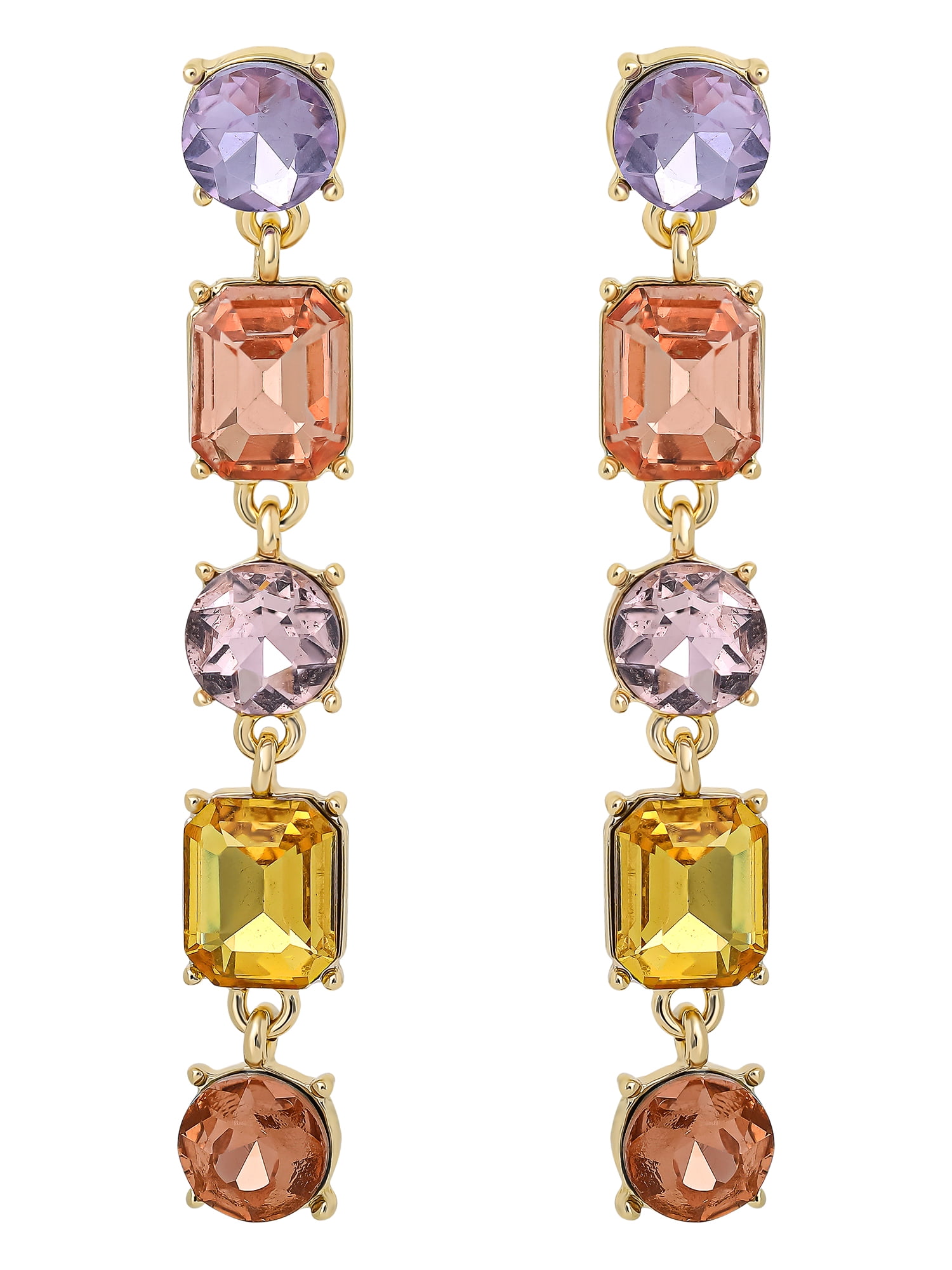 Jessica Simpson Women's Crystal Linear Drop Earrings with Multicolor Accents