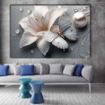 thumbnail image 2 of Mudket Framed Canvas Wall Art Ready to Hang, Silver Butterfly White Lily Print, Floral Insect Wall Decor Canvas Artwork for Wedding Bedroom Entryway, Elegant Bloom Pictures - 12"L x 8"W, 2 of 10