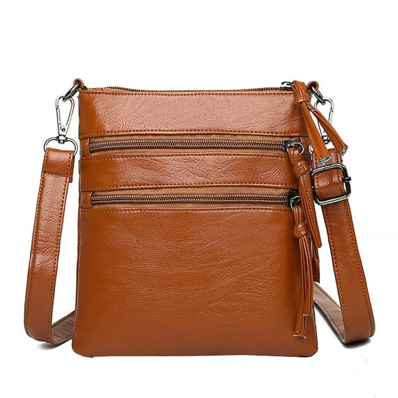 Small Leather Crossbody Purses for Women Cross Body Bag Shoulder Handbags with Multiple Zipper Pockets, 20*18*2cm - black