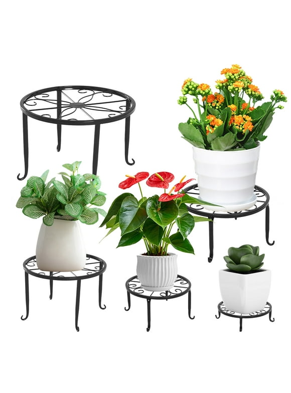 TINANA Metal Plant Stands: 5 Pack Heavy Duty Flower Pot Stands for Multiple Plant, Anti-Rust Iron Plant Pot Shelf, Decoration Racks for Home Indoor and Outdoor-Black