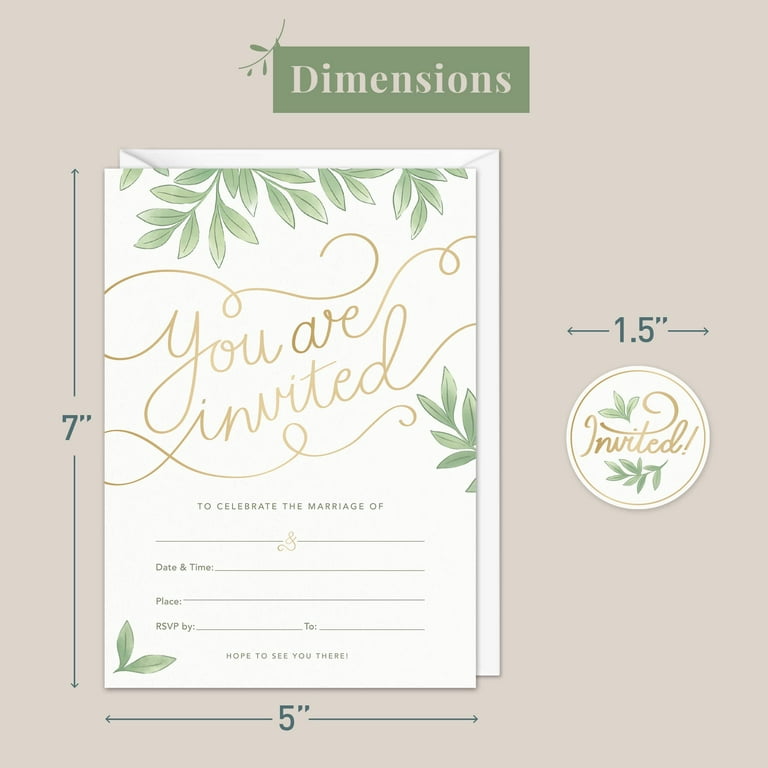 50 Pack Blank Invitations with Envelopes, Printable Kraft Cardstock Paper for Weddings, Birthday, Baby Shower (5x7)