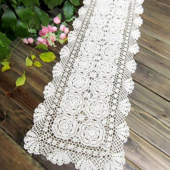 Cotton Handmade Crochet Lace Table Runner White Rectangle Coffee Table Dresser Decor