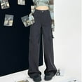 thumbnail image 2 of ZyeKqe High Waisted Cargo Jeans for Women Wide Leg Denim Pants Baggy Vintage Trousers with Pockets, 2 of 5