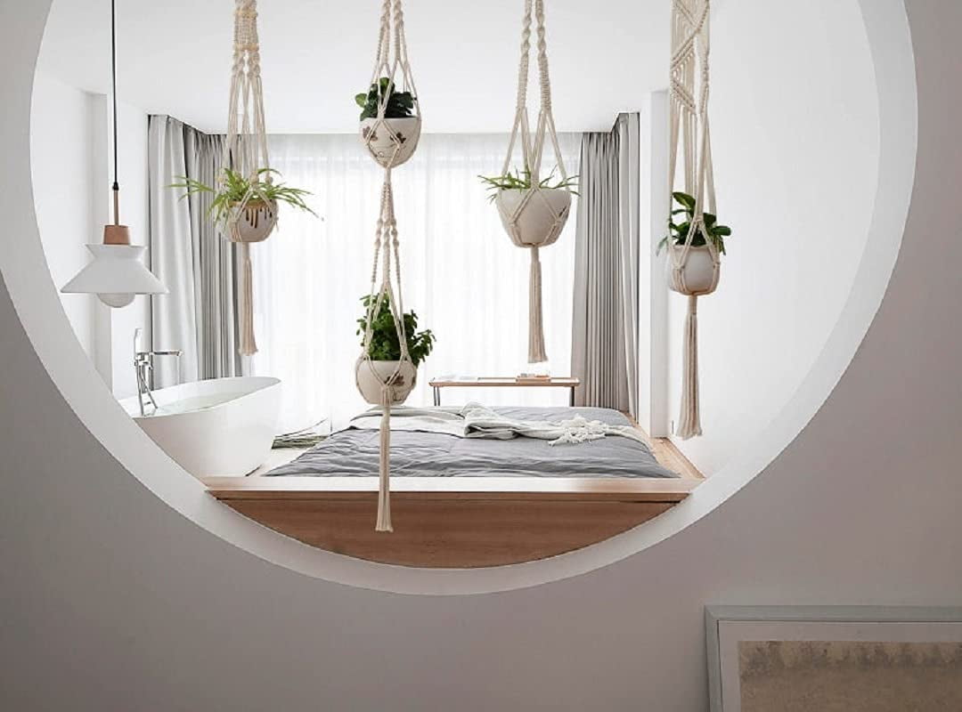 EHWINE 5 Pack Hanging Planter, Macrame Plant Hanger Tall Handmade Indoor Plant Stand Hanging Planters for Indoor Plants Flower Pots Holder Stand for Indoor Outdoor Boho Home Decor