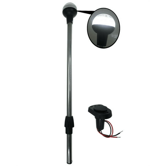Pactrade Marine Boat LED All Round Anchor Plug-in Light Pole 24" Collar USCG SS with Plug-In Black Base Socket 2 Pins Wired 90 Degrees