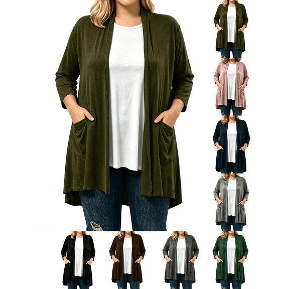Womens Cardigan Nelozsy Women's Fashion Casual Solid Color Long Sleeve Cardigan Top Army Green XXL