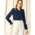 thumbnail image 3 of INSPIRE CHIC Blusa Camisa Tops Con Botones Manga Larga Pu?o Elástico Detalle De Volantes Para Mujeres Azul Marino L, 3 of 6