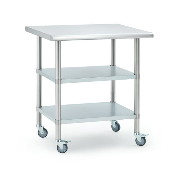 Stainless Steel Table for Prep & Work, 24x30x34 Inch Commercial Kitchen Worktable with 4 Caster Wheels & 2 Adjustable Under Shelf, Heavy Duty Metal Food Prep Table for Restaurant Garage Outdoor
