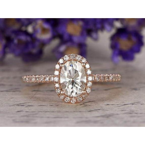 Classic Oval Cut 2.00 Ct Moissanite Diamond Halo Wedding Ring with 18k Gold Plating
