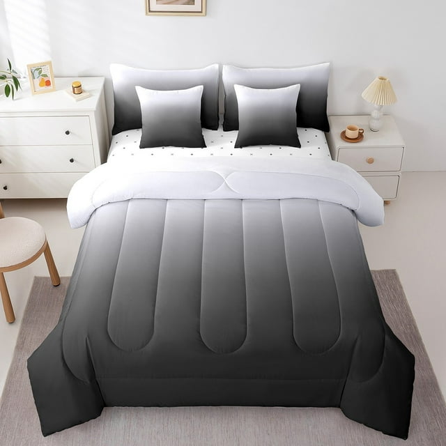 YST Grey Black Ombre Comforter Set Full Modern Abstract Art Bedding Set Farmhouse Theme Down Comforter, 7 Pieces