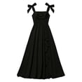thumbnail image 4 of RUTAYY Children Girls Dress Solid Color Square Collar Sleeveless Bow Shoulder Strap Boho Backless Flowy Long Casual Summer Party Wear Classic Beach Dresses, 4 of 6