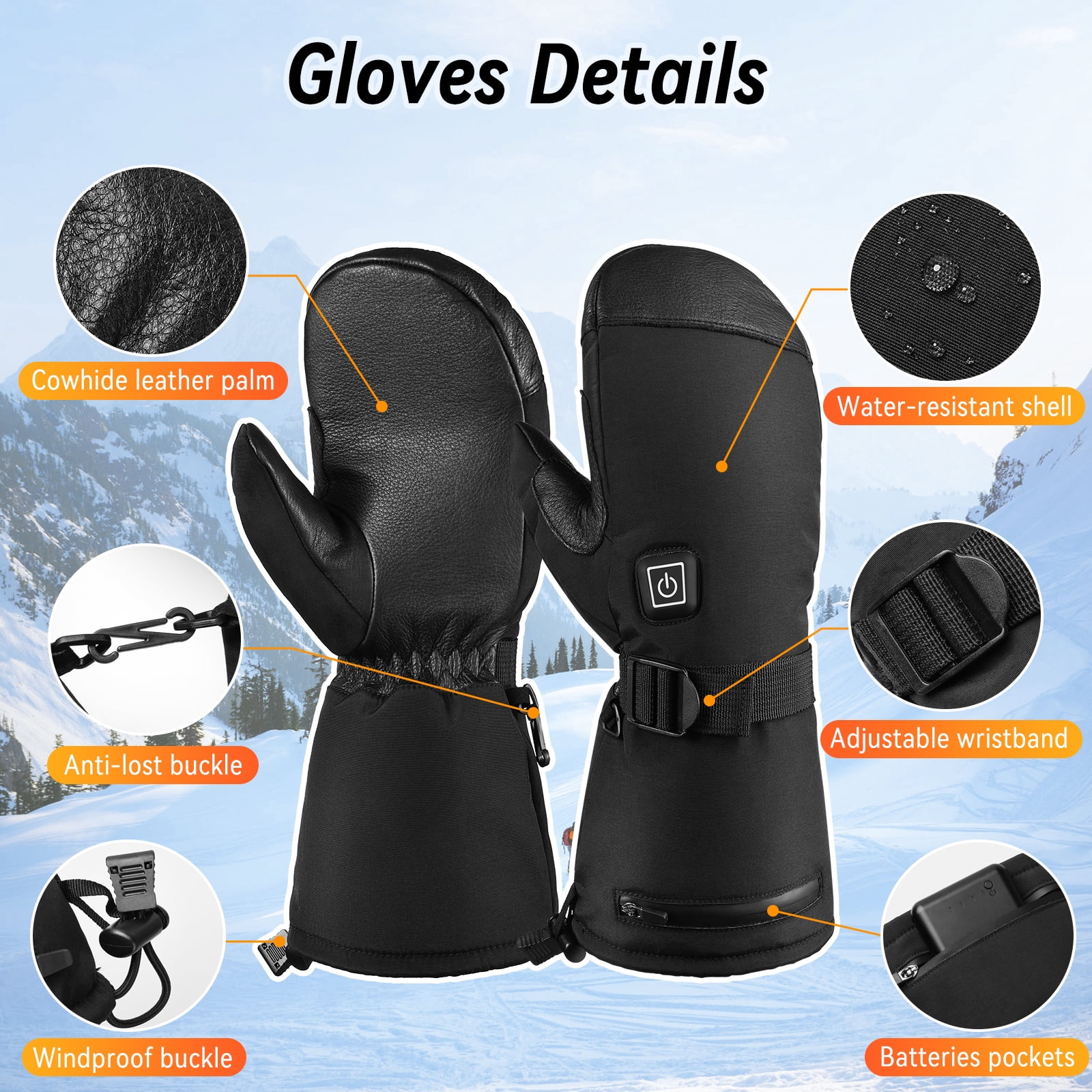 OZERO Heated Gloves Mittens for Men Women: 6000mAh Rechargeable Electric Heating Gloves for Skiing, Hunting, Fishing