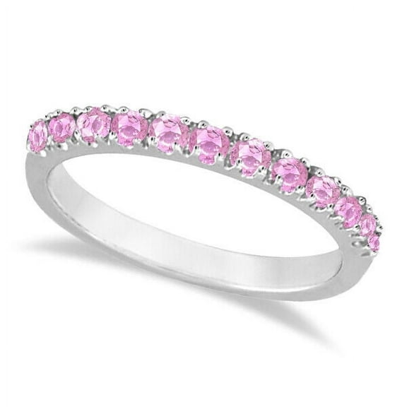 Natural Pink Sapphire Stackable Band Ring Stacking Guard 925 Sterling Silver Gemstone Jewelry For Women Gift