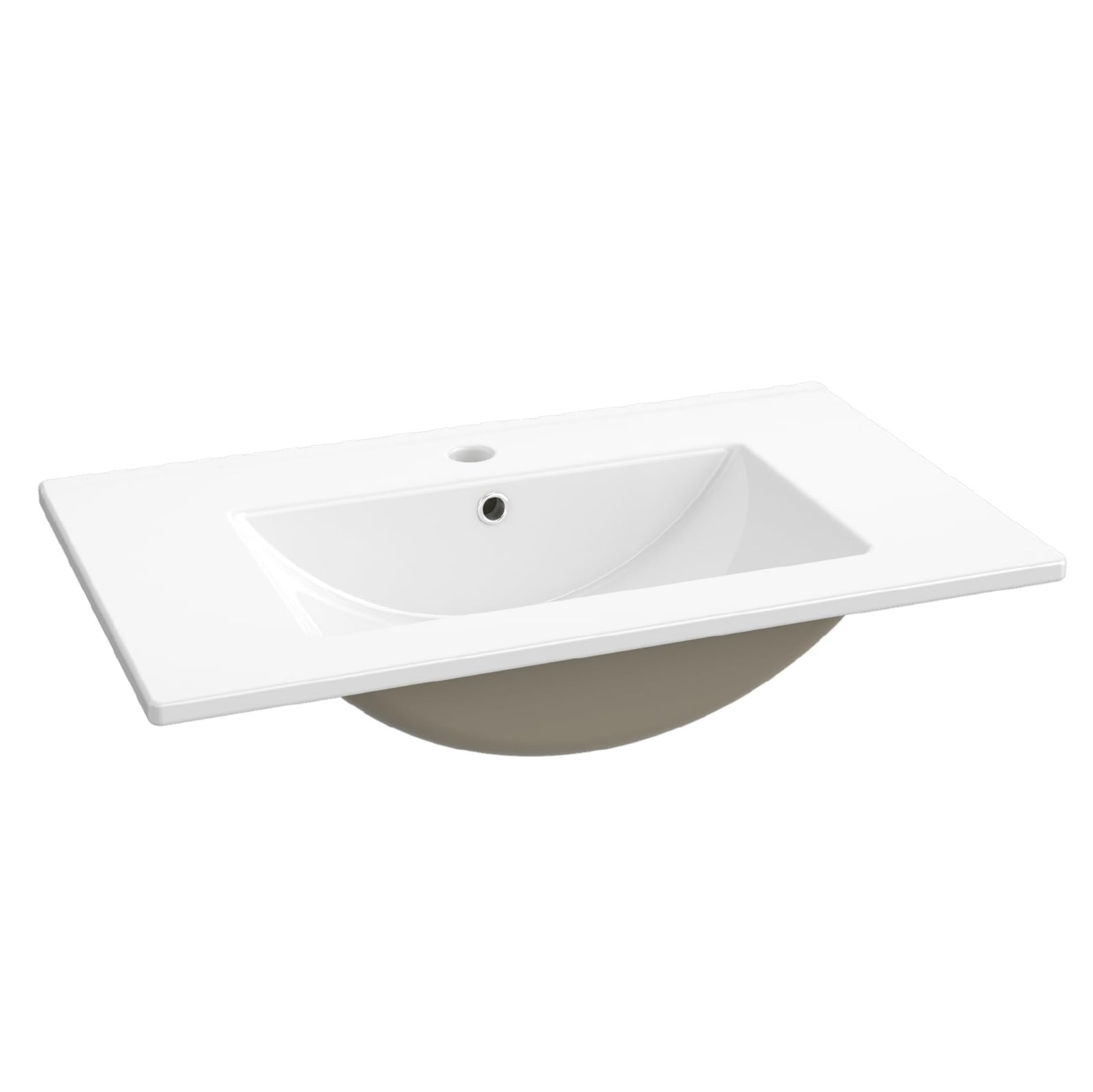 30'' Vanity Sink Top,Bathroom Undermount Ceramic Sink Top W/One Hole, Rectangular Porcelain Sink Basin,Overflow Drain,White