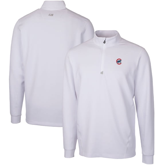 Men's Cutter & Buck White Chicago Cubs Traverse Stretch Quarter-Zip Pullover Top
