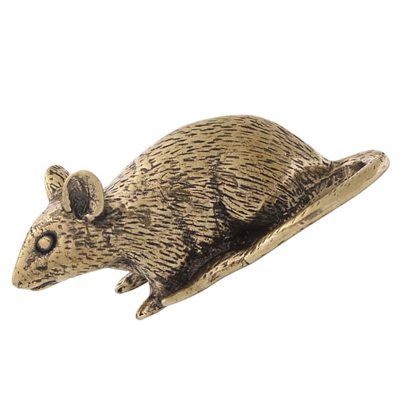 YOSADIER Golden Brass Lucky Rat Figurine Feng Shui Desktop Ornament with Fine Craftsmanship and Elegant Home Decor