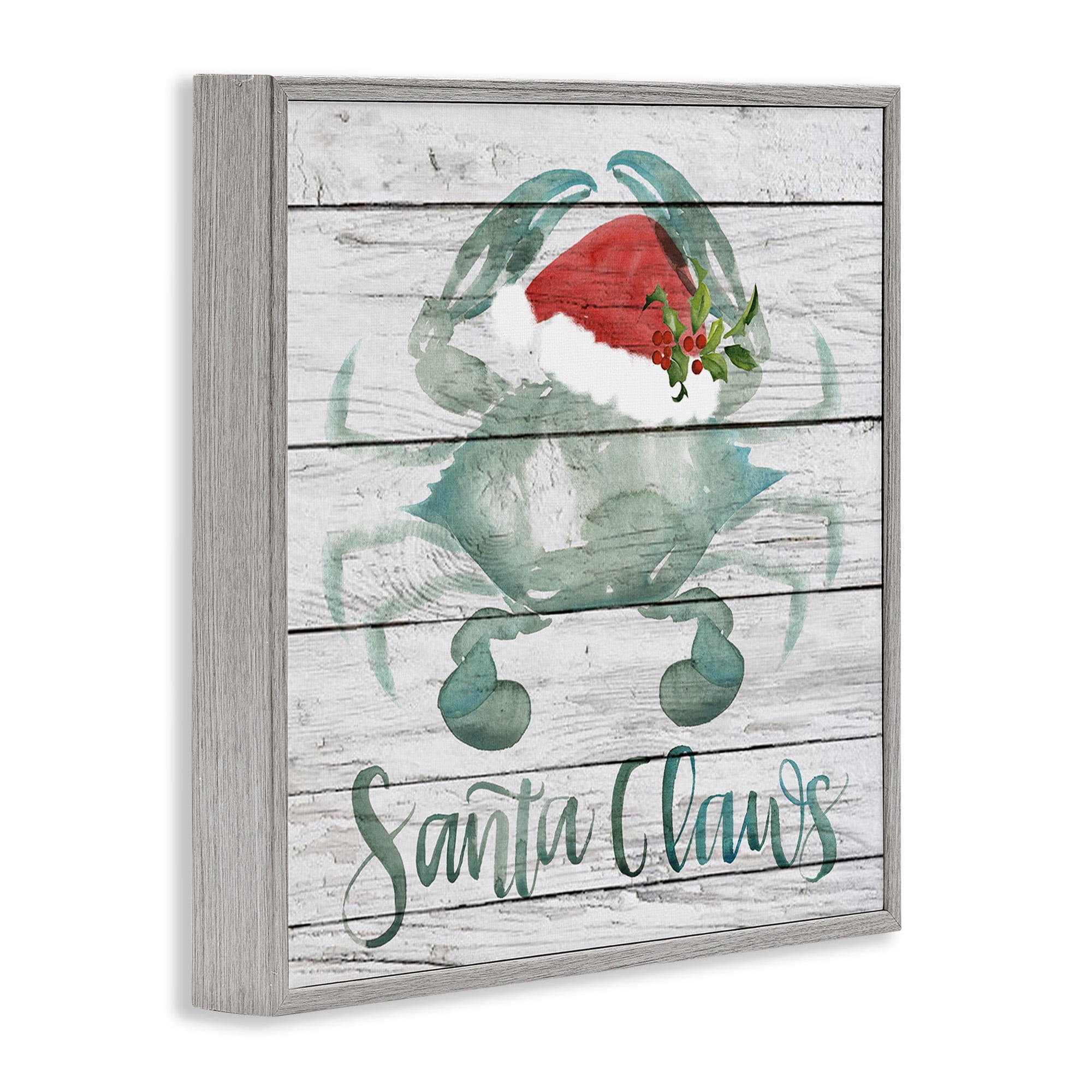 Stupell Industries Blue Crab Nautical Christmas Pun Nature Painting Gray Framed Art Print Wall Art, 17 x 17