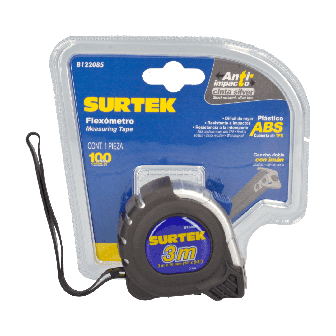 Surtek Anti-impact Silver Measuring Tape, 3m x 5/8"