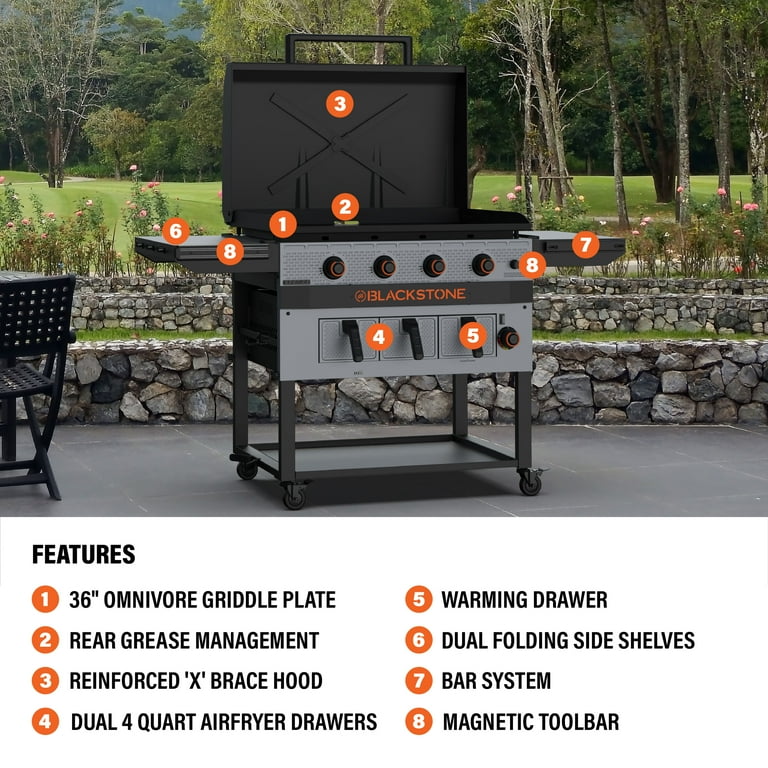 Blackstone Bronco Outdoor Combo Griddle with Air Fryer, 4-Burner