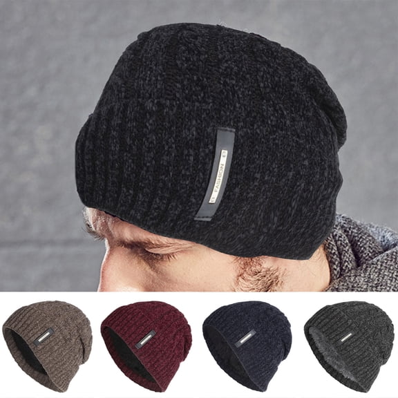 D-GROEE Men Beanie Winter Hat - Warm Woolen Yarn Chunky Cable Knit Hats - Soft Stretch Thick Cute Knitted Cap for Cold Weather