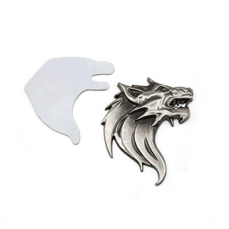 titanium tone metal 3d wolf head pattern self adhesive decal sticker
