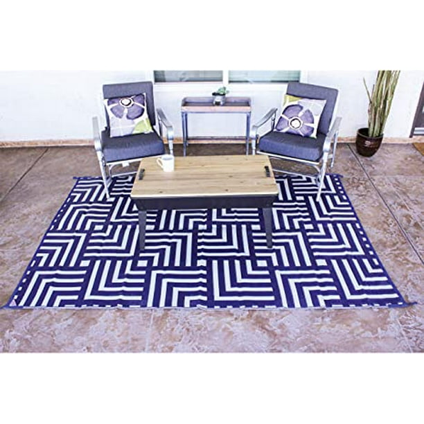 Reversible Mat 6x9 Foot Outdoor Polypropylene Pattern Patio Rug, Navy