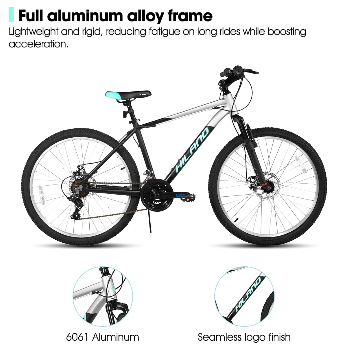Hiland 27 Inch Mountain Bike, 18 Speed MTB with Dual Disc Brake, Mountain Bike for Men , Aluminium Frame Bicycle