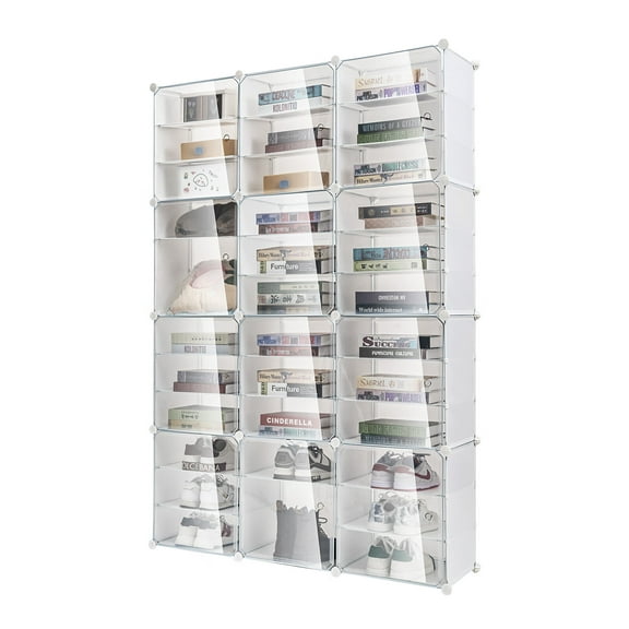 YIYIBYUS 72 Pairs Shoe Storage Cabinets,Stackable Shoe Rack Organzier Storage Box Plastic Shoe Racks Free Standing for Entryway, Bedroom,Hallway