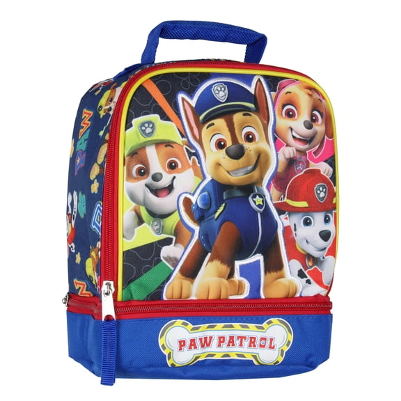 Paw Patrol Lunch Box Skye Rubble Chase Marshall Insulated Dual Compartment Kids Lunch Bag Tote 10"
