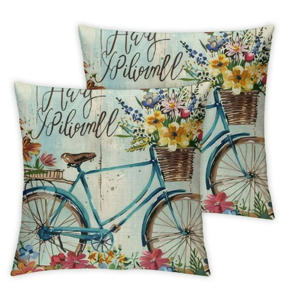 nygtbtfer Set of 2 Decorative Blue Truck Bicycle Fresh Flowers Throw Pillow for White
