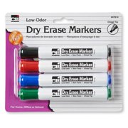 Angle View: Dry Erase Markers, Barrel Style, Low Odor, Chisel Tip, Assorted Colors, Pack of 4
