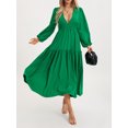 thumbnail image 3 of xiaxaixu Robe Longue Femme Couleur Unie Col en V Manches Longues Grande Balançoire Boho Mode Printemps Automne Décontractée Ample Vacances, 3 of 9