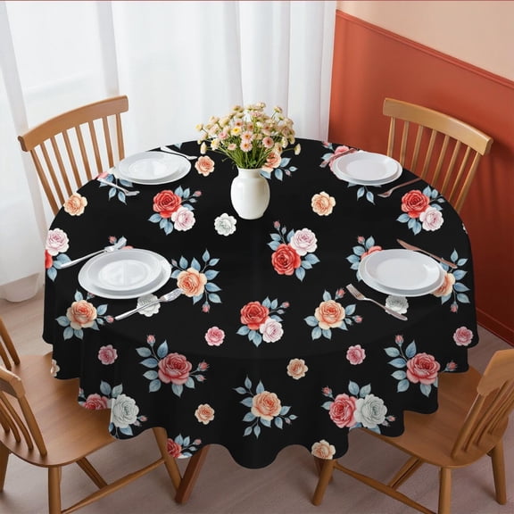 Pioneer Flower Floral Print Pattern Round Tablecloth 60 X 60 Inch, Wrinkle Resistant Wipeable Table Cloth for Kitchen Dining Picnic Patio Party