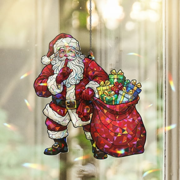 Lotusprinthandmade Funny Santa Claus Christmas Custom Shape Broken Glass Hologram Ornament 3.5in, santa claus acrylic, santa lover gift