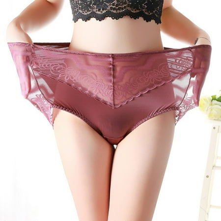 

ALSLIAO Plus Size Shiny Satin Knickers Sexy Briefs Women Underwear Lace Panties Seamless Red One-size