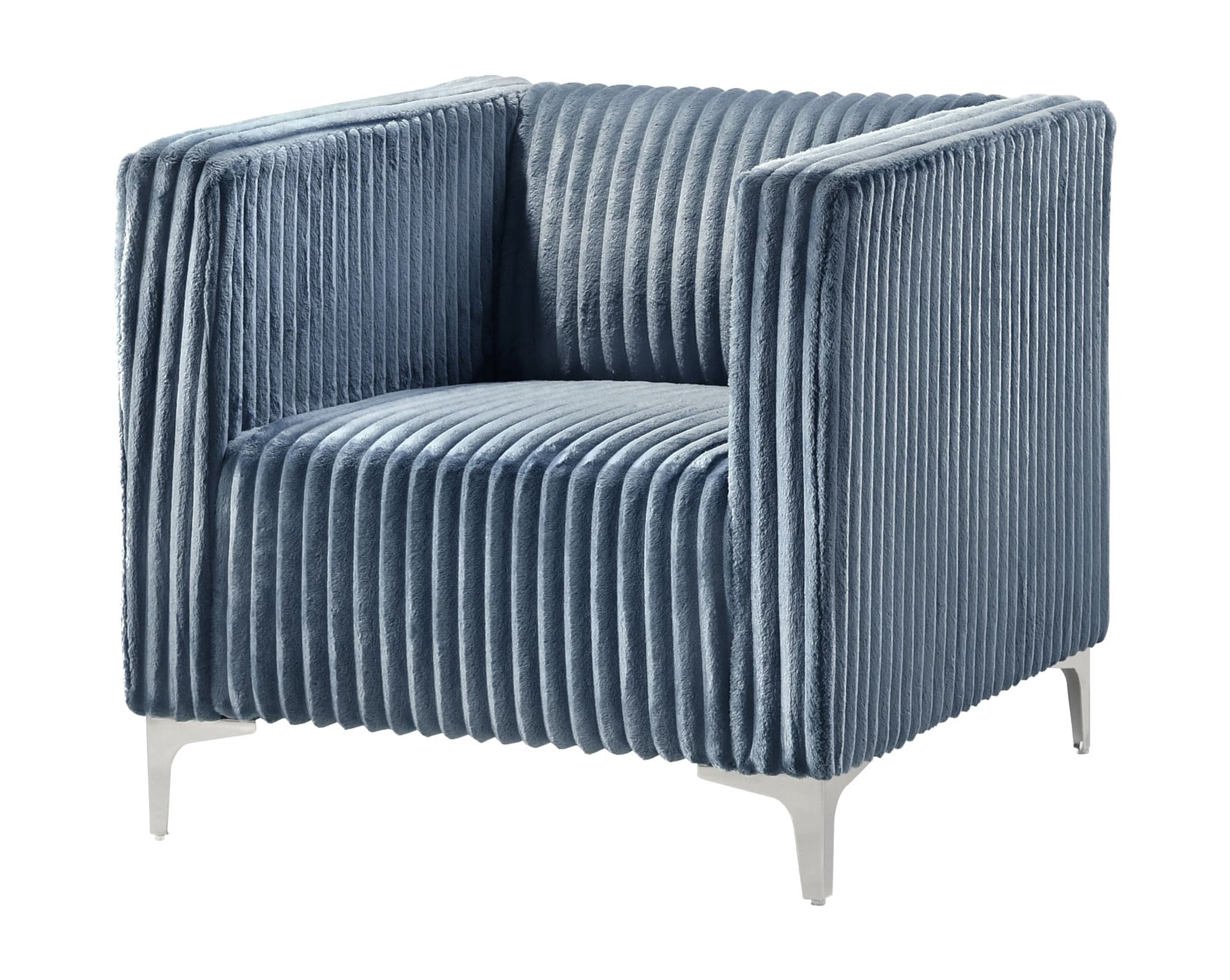 Home Design Gavin Velvet Square Arm Chair with Plush Cushions and Modern Upholstery, Durable Frame for Living Room, Contemporary Blue Design