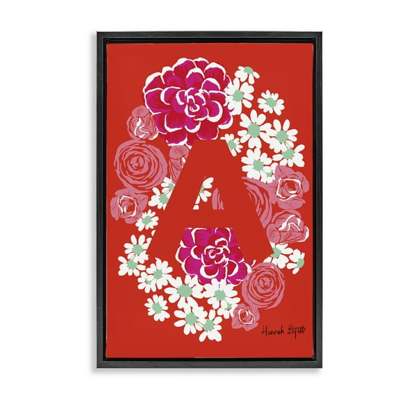 Stupell Industries Floral Bloom Letter A Botanical & Floral Painting Black Floater Framed Art Print Wall Art, 17 x 25
