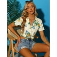 thumbnail image 2 of CamiEstampaCon Hojas Florales Hawaianas ManCorBotón Abajo Vintage BluTop PlaPaMujeres Beige L, 2 of 5