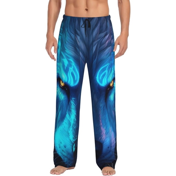 Balery Futuristic Blue Light Wolf Pantalones de pijama para hombre, pijama ultraligero, pantalón de descanso-Small